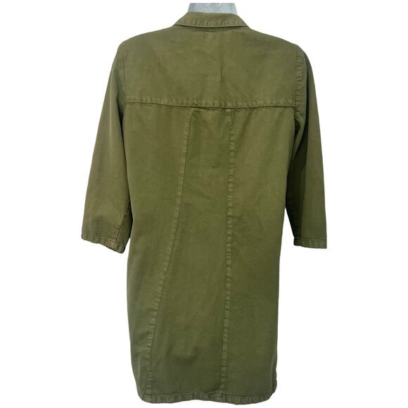 Zara Olive Green Patches Denim Button Down 3/4 Sleeve Shirt Dress sz S Trafaluc - Picture 9 of 13